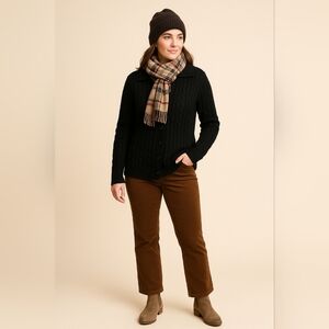 Black Cable Knit Cardigan Sweater Cozy Fall Layer Small Petite